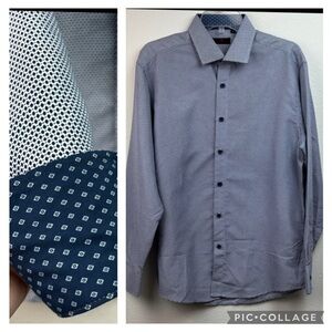 BC COLLECTION Navy Diamomd Medalion Like New Casual Dress Shirt